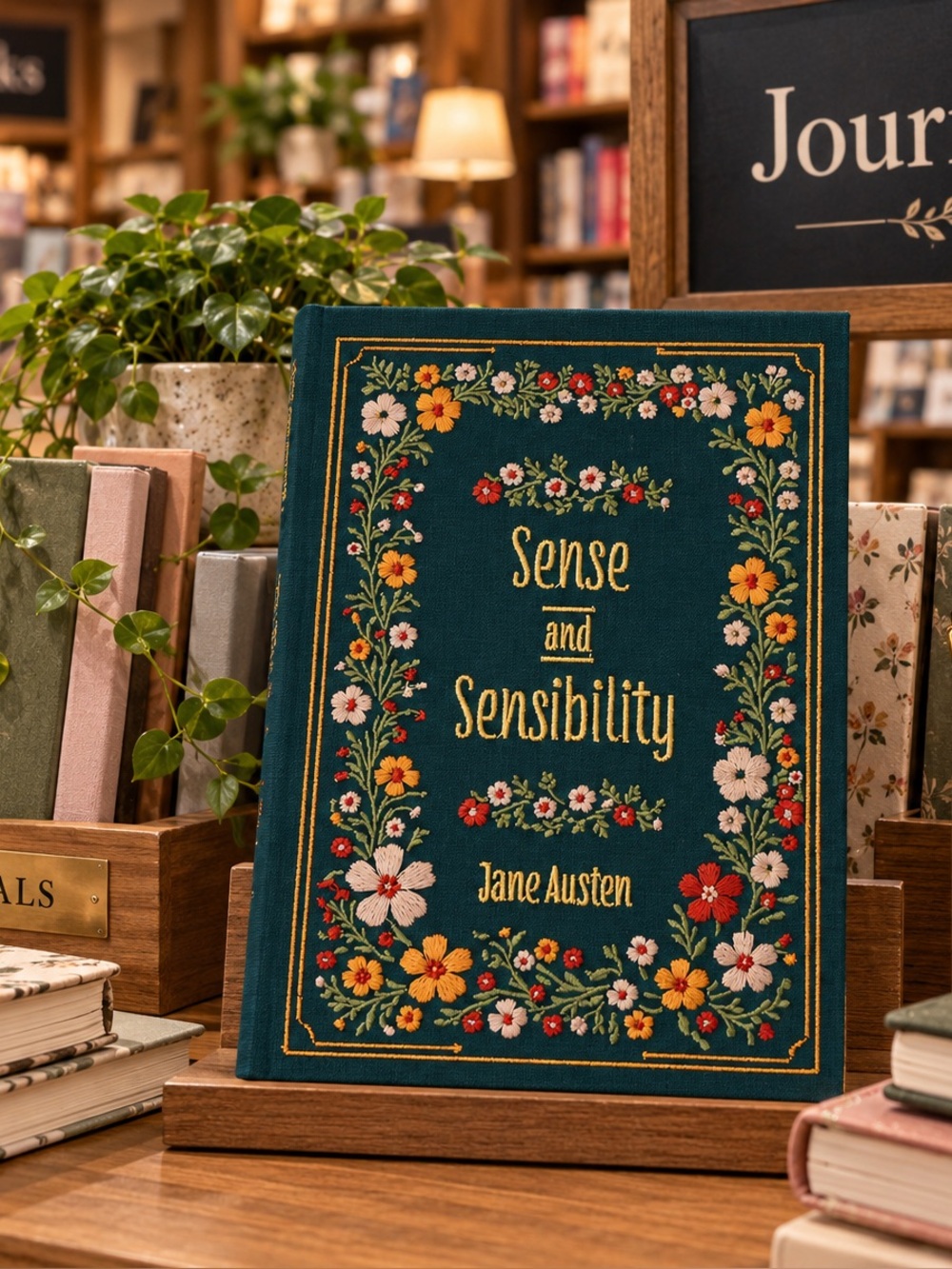 Sense and Sensibility Hardcover Journal by Jane Austen — Teal Floral